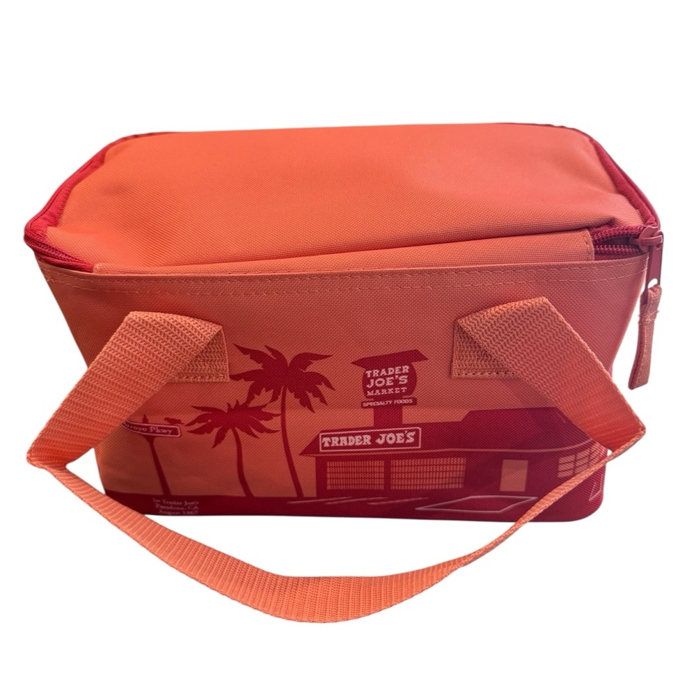 Orange/Peach Insulated Tote with Red Design